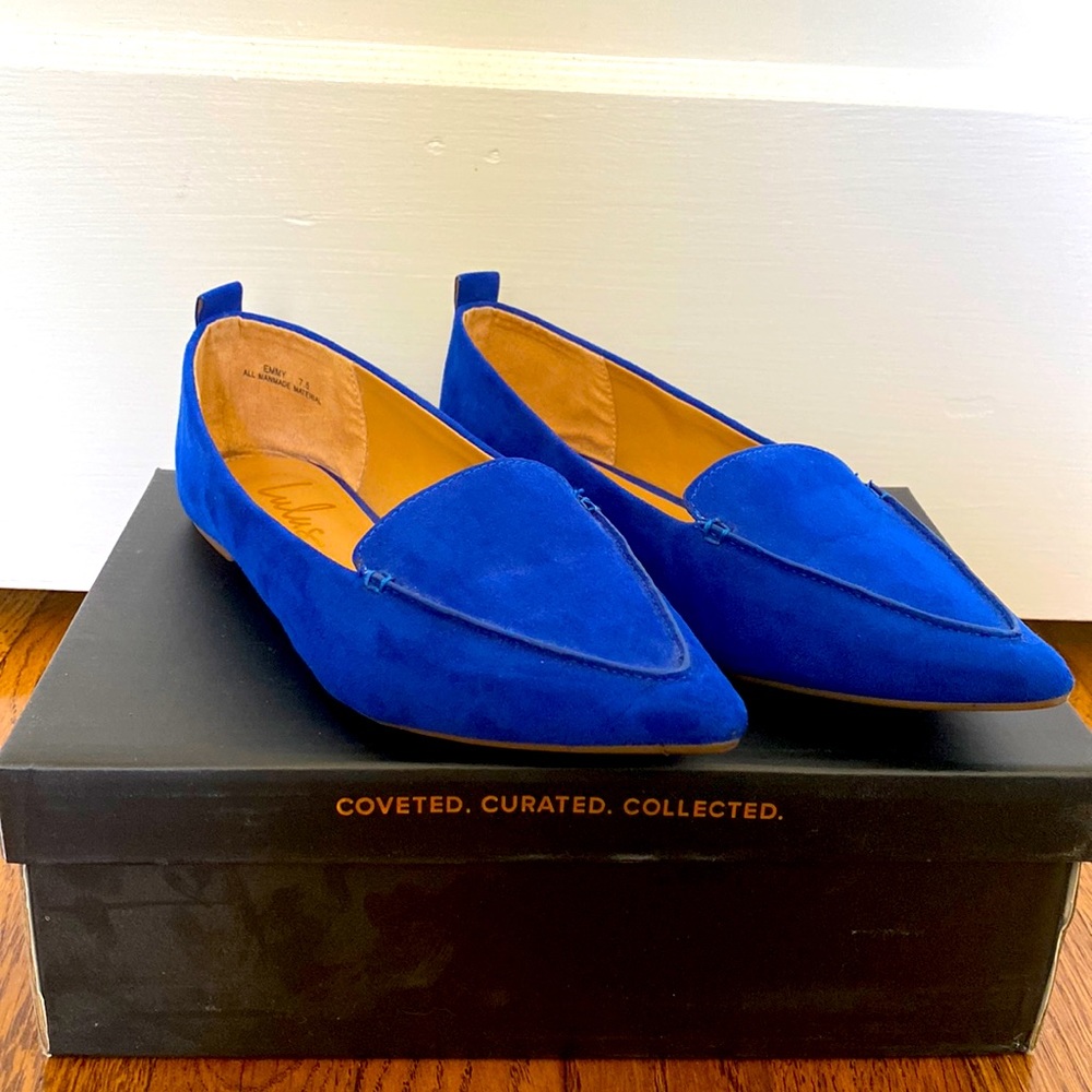 Royal blue Lula’s pointed flats.